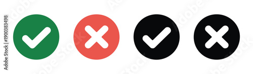 Colored circle icons featuring white check marks and crosses for digital feedback and software status bar