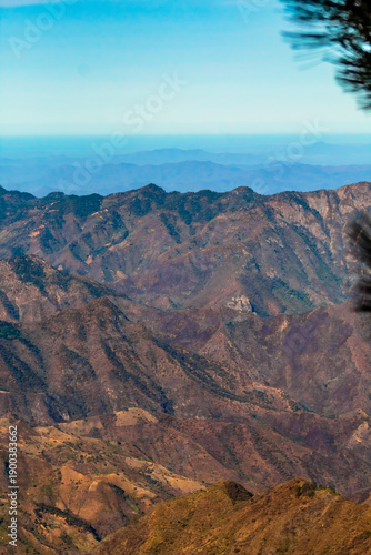 Mountains of the Sierra Madre Occidental in Durango with the sea of ​​Mazatlan, Sinaloa in the background 
