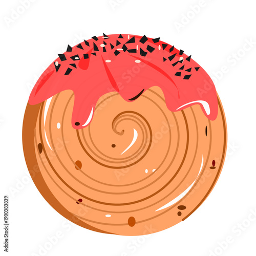 Red Velvet Strawberry Glazed Cromboloni Vector Illustration