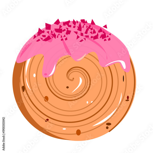 Pink Strawberry Raspberry Cromboloni Pastry Illustration