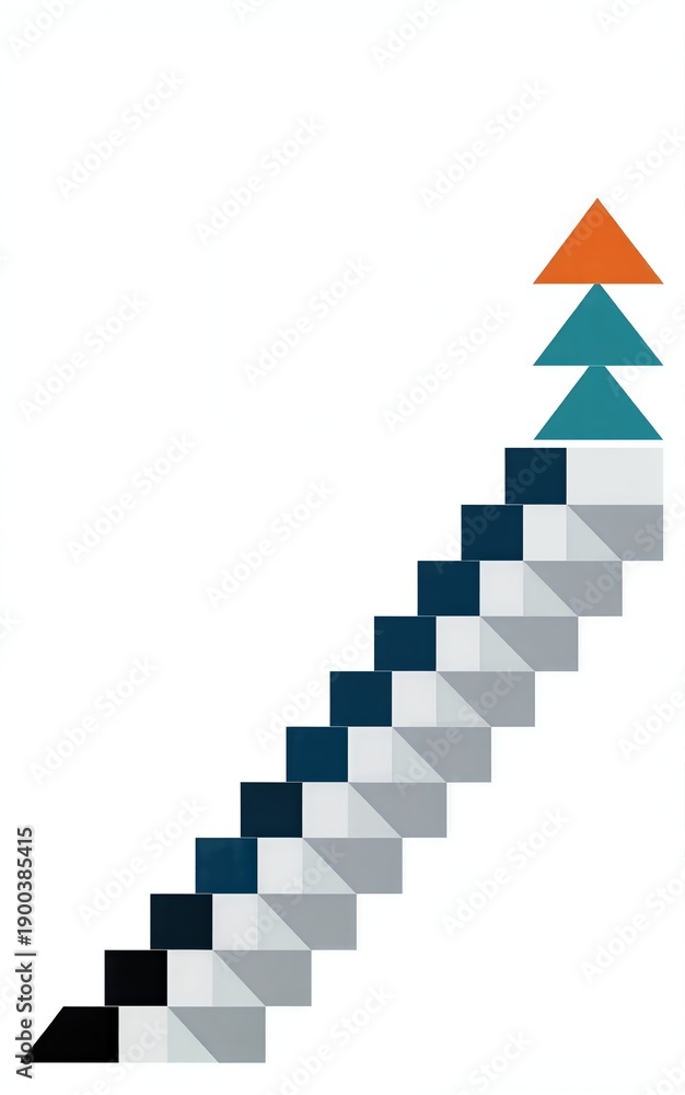 Obraz premium Abstract staircase of colored blocks ascending diagonally on minimalist white background.