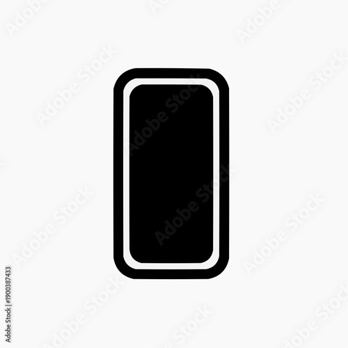 simple, minimalist icon of a mobile phone or smartphone in a vertical orientation. It is a black and white graphic, presented in an outline or line-art style. The outer shape is a rectangle with round