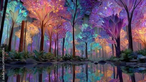 Wallpaper Mural Enchanted Forest Landscape with Vibrant Colors and Reflections Torontodigital.ca