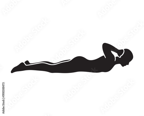Silhouette icon of a person performing a floor back extension exercise. 