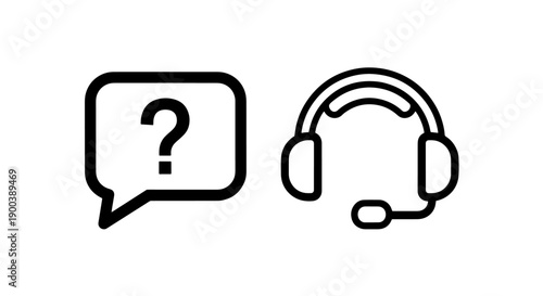 Customer Support Icons with Question Mark and Headset for Assistance
