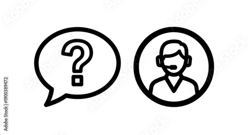 Help Desk and Customer Service Icons with Question Mark and Agent