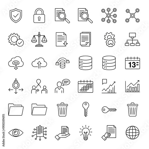 Collection of business and technology icons for modern office use