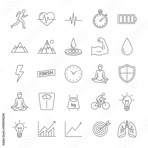 Fitness and wellness icons for healthy lifestyle and athletic goals