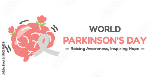 World Parkinson Day awareness illustration with trembling brain, health support, hope, and neurological disease concept. Flat vector illustration