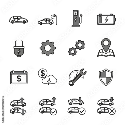 Electric cars and charging station icons.