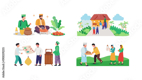 Traditional Muslim Community Activities for Ramadan Food Preparation and Homecoming