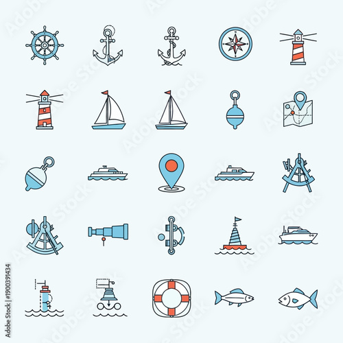 Nautical icons and symbols collection.