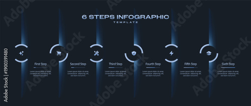 Vector Circular Steps Dark Neon Gradient Infographic Template with Icons, 2 Step Horizontal Process Timeline, Progress Diagram for Presentation, Workflow, Banner, and Flowchart Layout