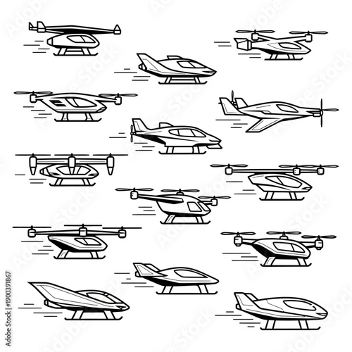 Stunning collection of modern urban air mobility concepts featuring drones helicopters and futuristic aircraft designs