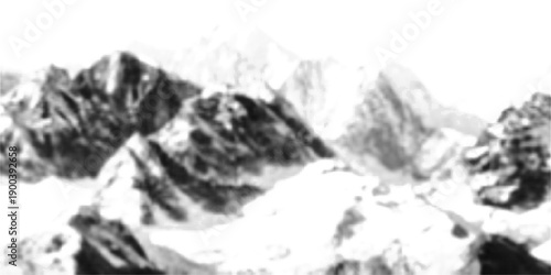 Pointillist grunge texture over abstract dotted mountain range. Vintage photocopy of snowy hills, grainy noise in mounted landscape. Retro halftone vector illustration.