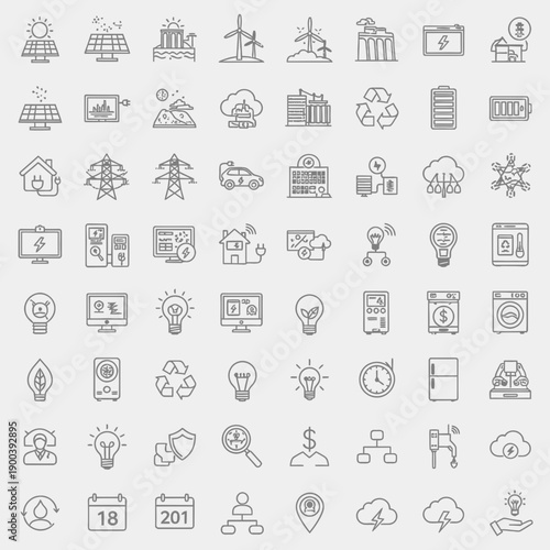 Eco friendly technology and sustainable energy icons for business and innovation