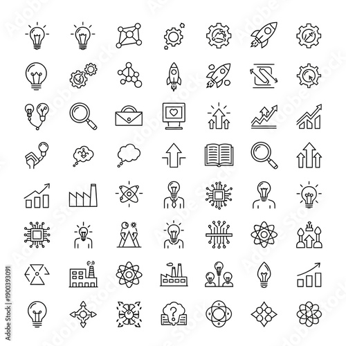 Collection of business and technology icons for innovation and growth
