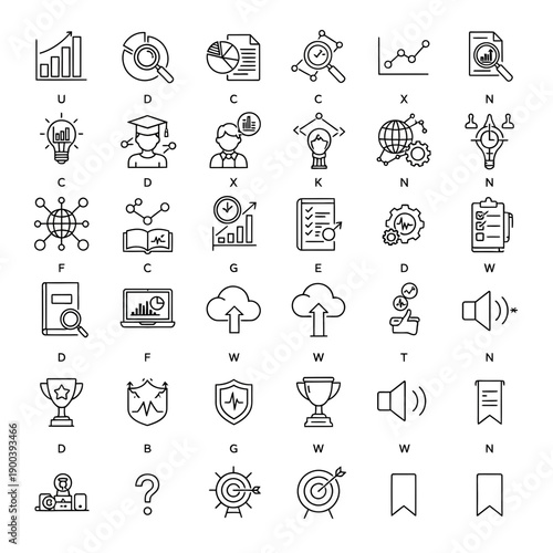 Business icons for finance, technology, and marketing strategy