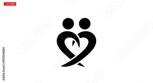 Black heart shaped couple icon.