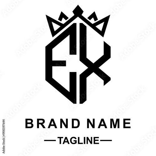 Elegant  EX  vector logo integrated with a minimalist crown. Perfect for premium fashion, law firms, and luxury brands seeking a sophisticated, regal identity.