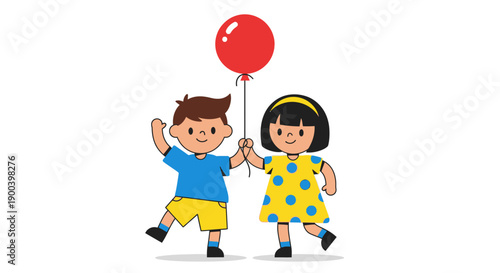 Cute cartoon fruits holding hands, including apple, banana, kiwi, grapes, strawberry, lime, watermelon, and pineapple, on a white background.