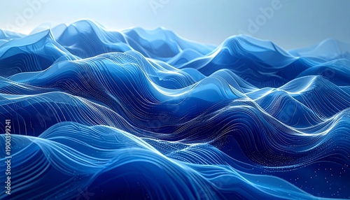 An abstract, flowing depiction of ethereal, blue waves. Lines and shapes create a dynamic, textured scene of rippling water