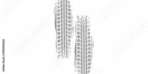 Tire track. Car, bike, motorcycle tyre mark with grunge effect isolated on white background. Wheel footprint on the road. Top view of rubber protector mark