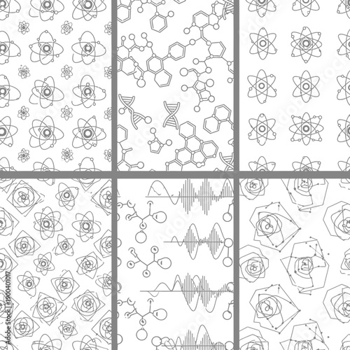 Science background patterns with atoms, molecules and DNA