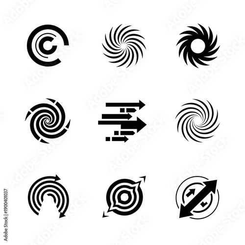 Dynamic collection of abstract geometric icons for modern brand identity design, perfect for tech startups and innovative businesses seeking a fresh visual impact