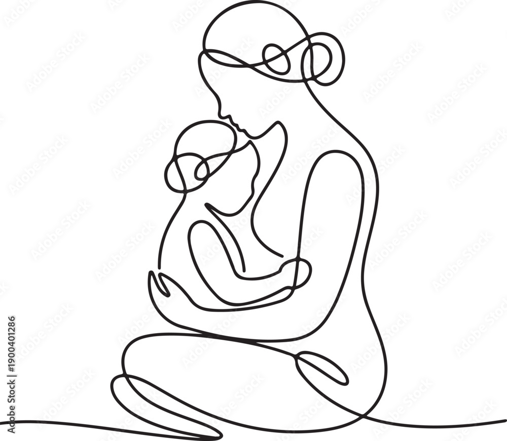 Fototapeta premium Sweet Baby Moments in Continuous Line Art 