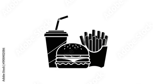 Fast food meal with burger fries.