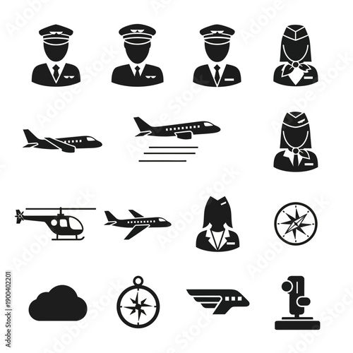 Aviation icons for travel and transportation industry