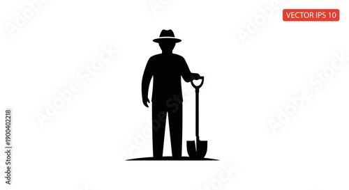 Man wearing a hat with shovel.