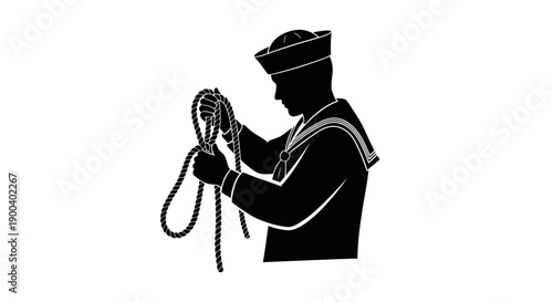 Sailor Holding Rope Silhouette Illustration.
