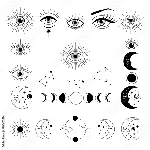 Mystical Celestial Boho Line Art Symbols Collection