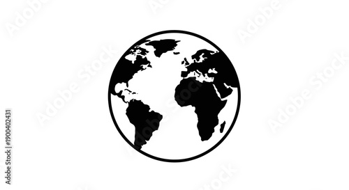 Black and white earth globe icon.