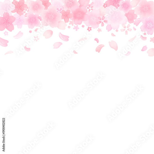 水彩風のかわいい桜の舞い散るフレーム_上_背景なし_正方形