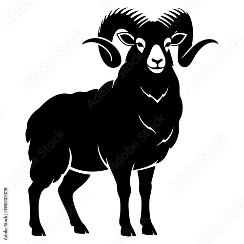 Majestic Ram Silhouette - Bighorn Sheep Vector Mascot and Wildlife Logo