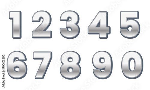 Chrome Silver 3D Numbers Set 0 9 Metallic Style
