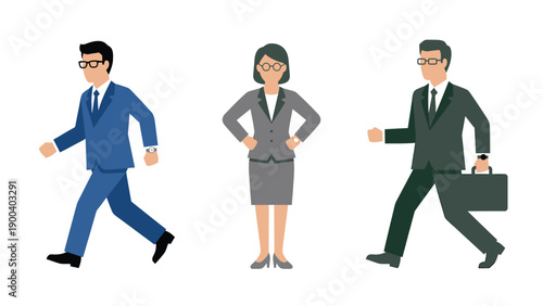 Diverse Business People in Suits Walking and Standing. Corporate Team Vector Illustration.