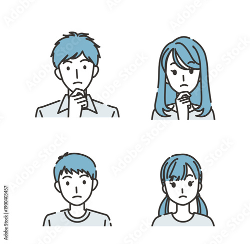 考える家族のイラストセット