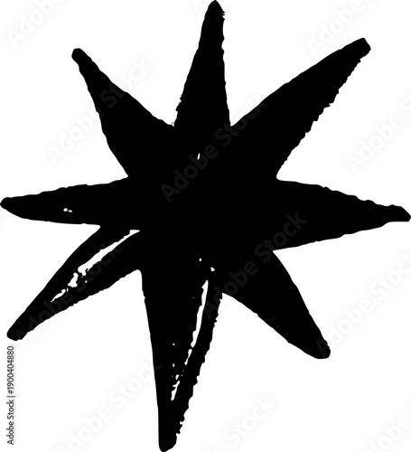 Hand-drawn star icon with sparkles and glitter effects, featuring crayon-style brush strokes and magical celestial doodles in pastel tones for creative designs