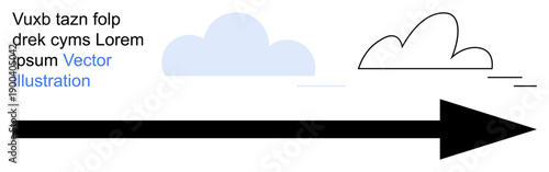 Direction, navigation, concepts, speed, progress, minimal design. Two cloud icons and a bold black arrow pointing right. Navigation and progress highlighted in a clean, abstract style