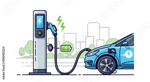 An isolated old public telephone booth stands near a green electric power plug and a gasoline fuel pump nozzle at a street petrol station