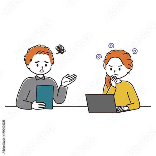 打ち合わせをするビジネスパーソンのイラスト　行き詰まる　悩む