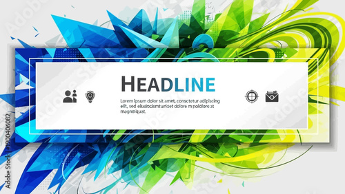 Abstract floral and colorful background template with blue wave lines and green texture design for a business web banner or technology brochure header illustration art backdrop with copy space