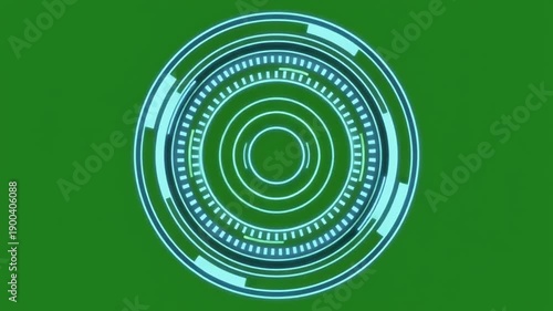 A digital target reticle displays glowing blue lines and dots on a green screen