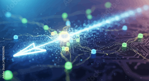 Futuristic abstract blue digital background featuring a glow of technology energy with network lines and star particles in a magical space design