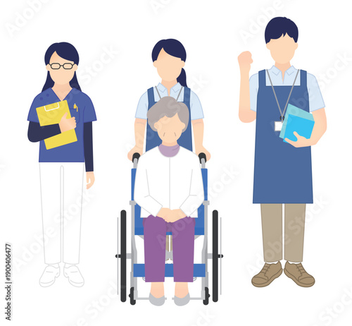 車椅子の高齢者と介護士のイラストベクター素材