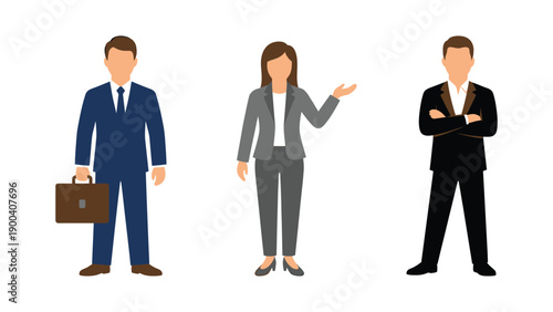 Corporate Business People Vector Set. Professional Men and Woman in Suits with Briefcase.